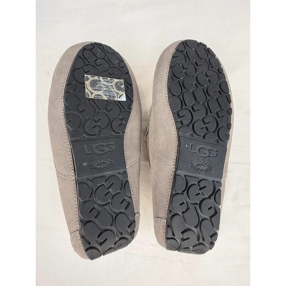 UGG Ascot Charcoal Grey Suede Sherpa Slippers‎ Mens Loafers 1101110 Size 11 Wide